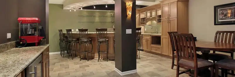 modern basement remodeling with custom finishes and open layout in a home in Milwaukee, WI