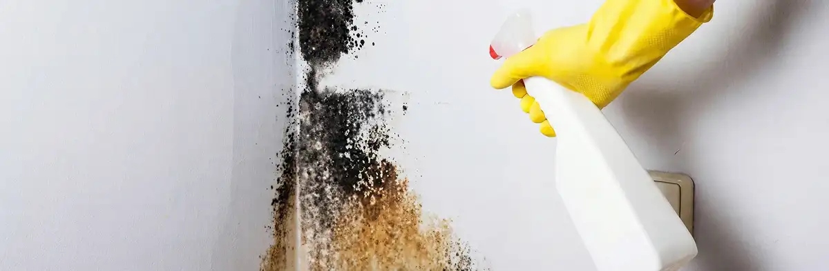 visible mold growth on an interior wall being treated during mold removal service in Milwaukee, WI