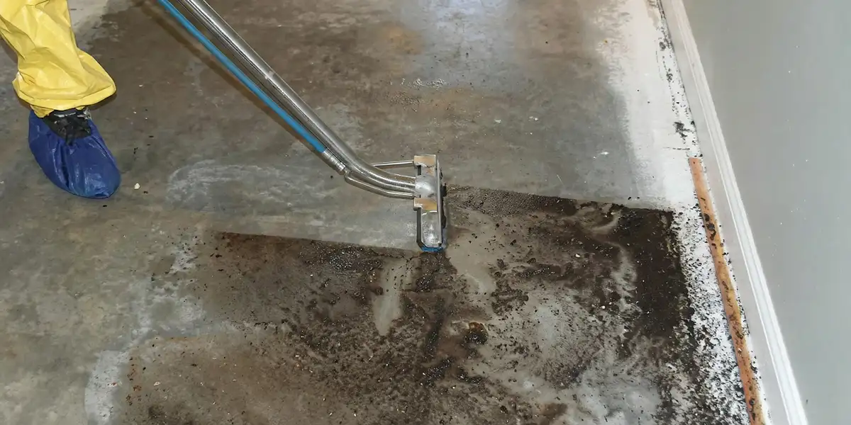 sewage removal technicians extracting contaminated wastewater from a residential floor in Milwaukee, WI